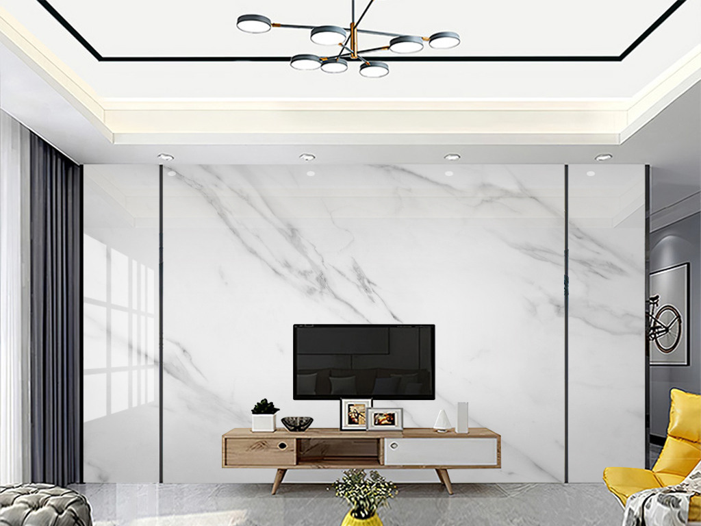 现代简约北欧爵士白大理石纹岩板电视背景墙壁画