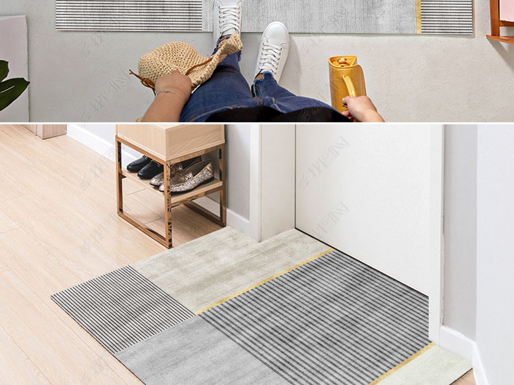 北欧简约现代轻奢几何抽象创意入户地毯进门地垫