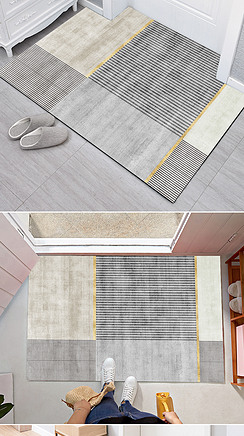 北欧简约现代轻奢几何抽象创意入户地毯进门地垫
