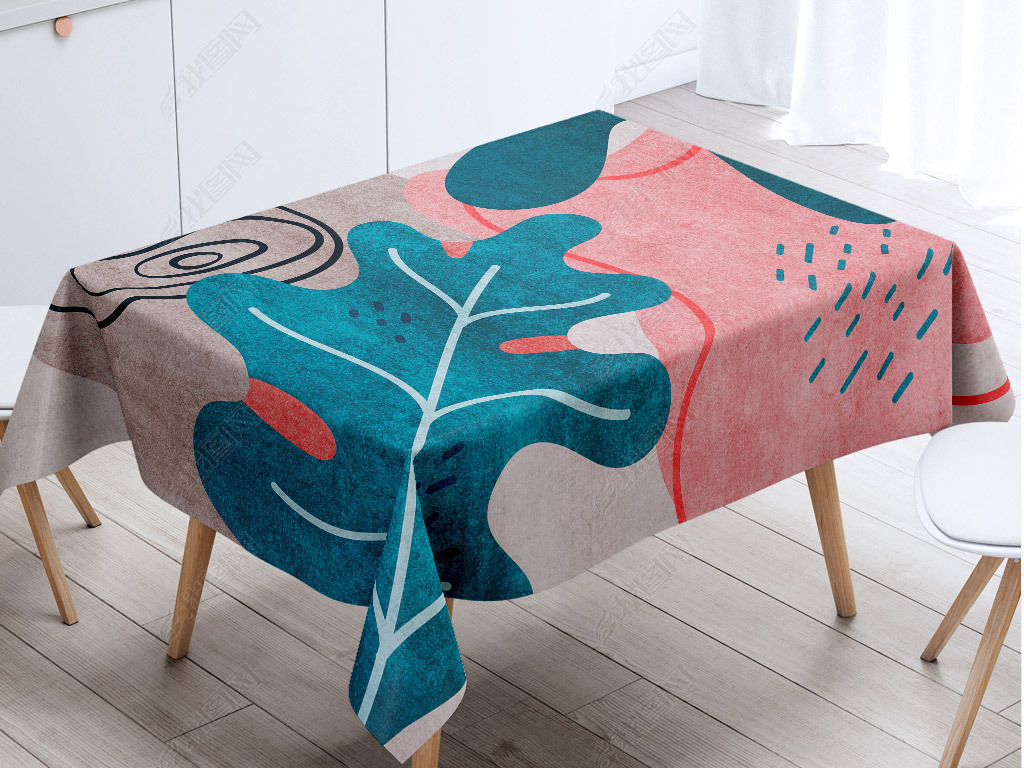 北欧风手绘ins莫兰迪叶子线条桌布茶几垫台布