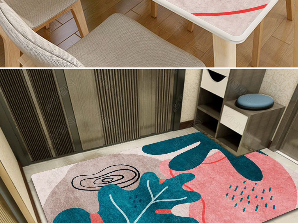 北欧风手绘ins莫兰迪叶子线条桌布茶几垫台布