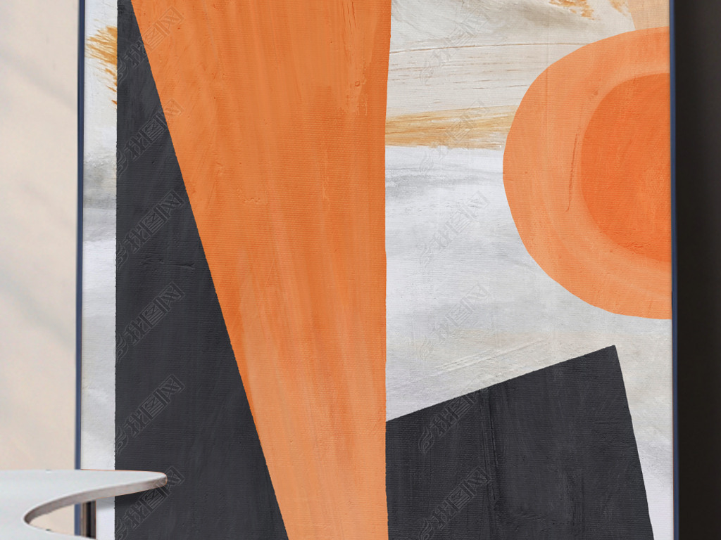 轻奢抽象爱马仕橙几何油画玄关客厅装饰画1