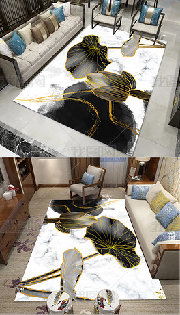 新中式水墨荷花地毯图案设计