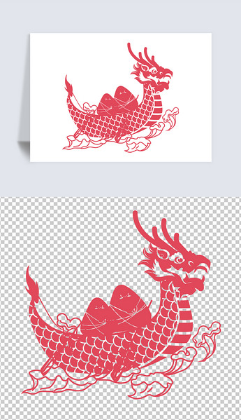 端午矢量龙舟剪纸剪影免抠元素