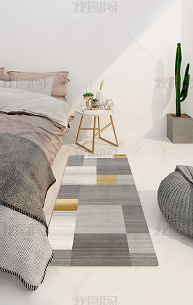 现代简约金色几何条纹艺术地毯地垫床边毯设计