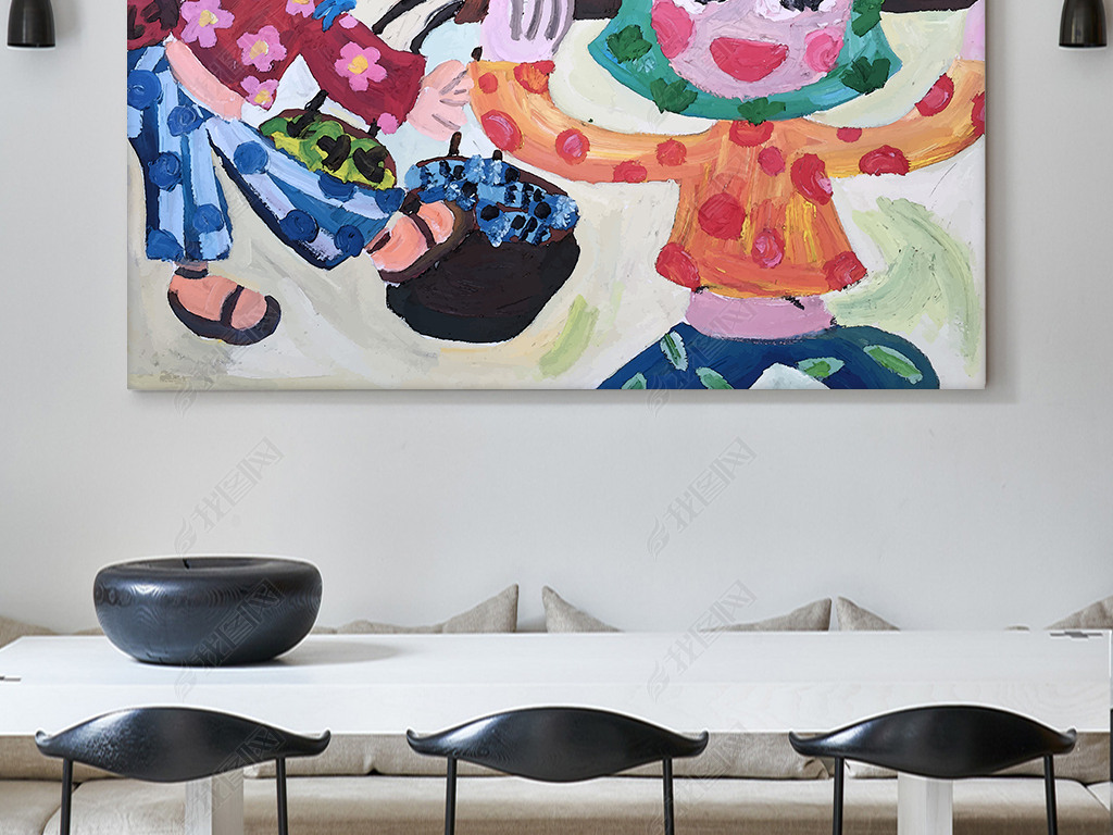 原创矢量绘制卖鱼的女孩治愈系欢愉系列装饰画儿童画版权可商用