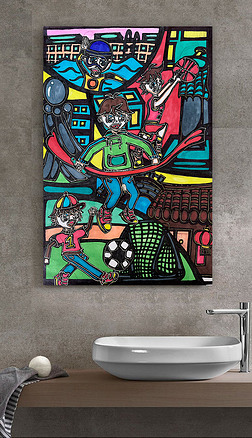 运动会儿童治愈装饰画彩色绘画欢愉装饰画足球