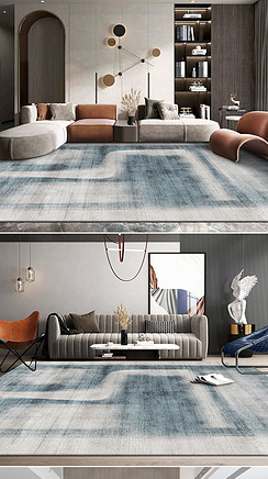 现代简约北欧轻奢蓝色水墨极简创意客厅地毯地垫