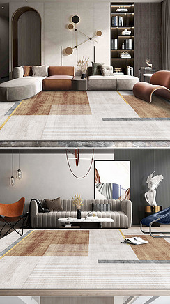 北欧简约现代轻奢几何抽象创意客厅地毯地垫图案