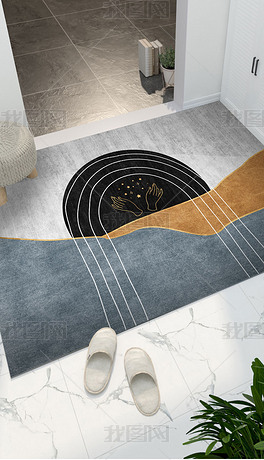 北欧现代轻奢抽象几何线条入门地毯进门地垫客厅