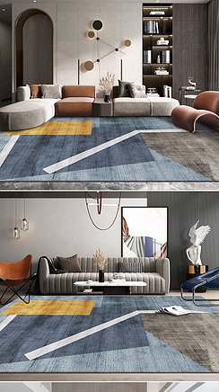 现代简约北欧轻奢几何抽象创意极简客厅地毯地垫