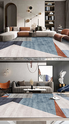 现代简约北欧轻奢几何抽象创意极简客厅地毯地垫