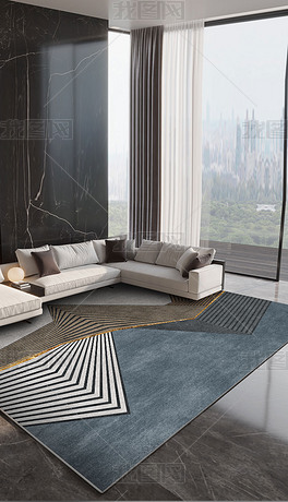 北欧现代轻奢创意几何黑白灰金边床边毯客厅地毯