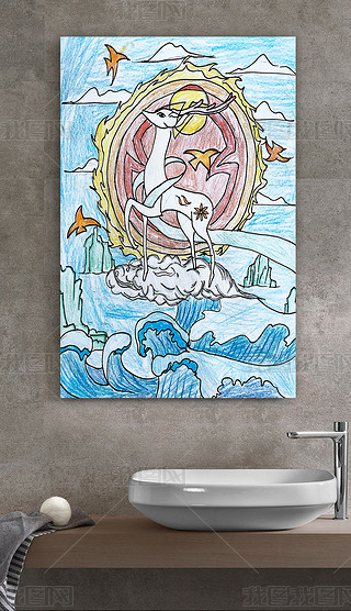 九色鹿装饰画治愈系列欢愉系列麋鹿客厅装饰画