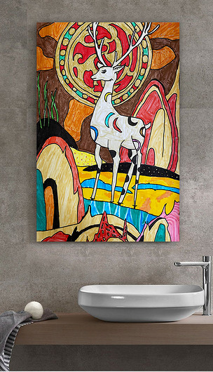 九色鹿儿童装饰画治愈系装饰画欢愉系列装饰画