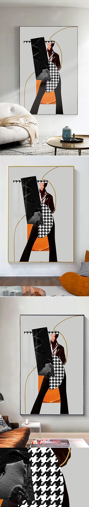 现代客厅黑白人物玄关极简创意沙发巨幅装饰画