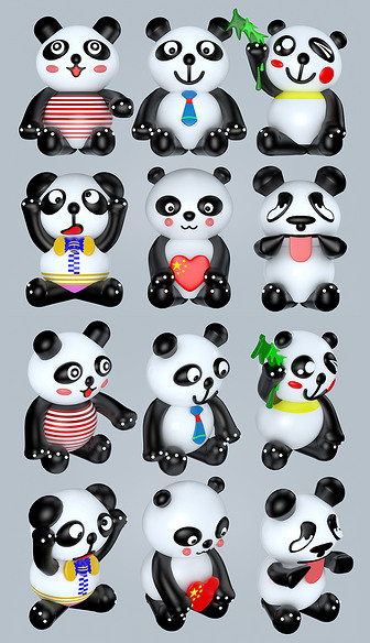 盲盒熊猫玩偶玩具-8个压缩包-多种制作软件
