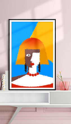 现代抽象人物线条色块餐厅文艺油画包豪斯装饰画