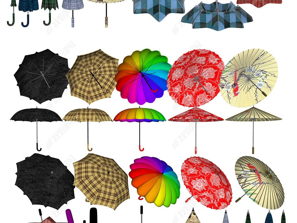 雨伞油伞遮阳伞组合-8个压缩包-多种软件制作