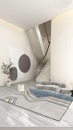 北欧现代轻奢创意几何黑白灰金边床边毯客厅地毯