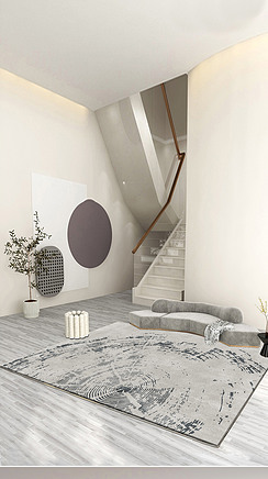 现代简约北欧轻奢几何抽象创意年轮客厅地毯地垫