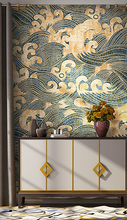 新中式水纹复古壁纸设计墙纸图案墙布