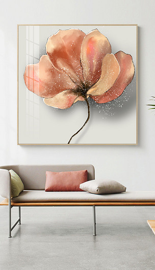 北欧现代手绘清新花卉植物玄关客厅油画装饰画