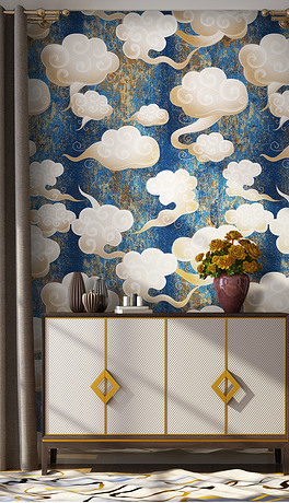 新国风祥云图案壁纸墙纸设计