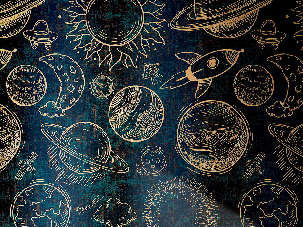 现代简约星空星球宇宙航天墙纸图案墙布壁纸设计