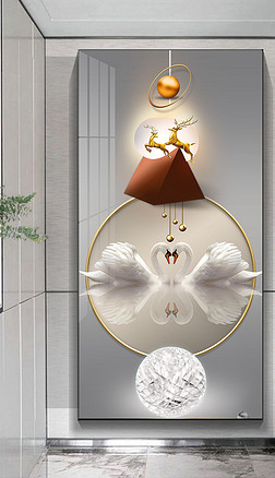 现代抽象光影立体几何天鹅北欧玄关温馨轻奢挂画