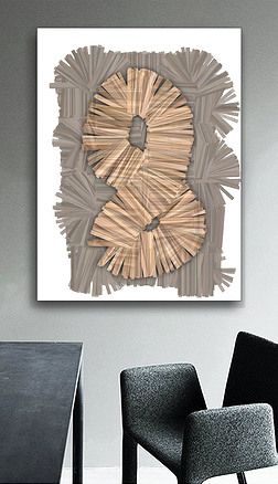 条纹理装饰画|欧美流行麻布条抽象灰度金色弯曲纹理装饰画