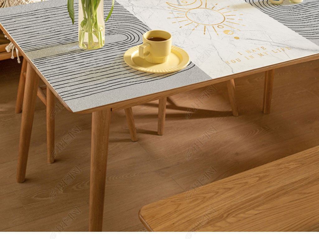 北欧现代简约轻奢几何抽象大理石桌布茶几餐桌垫