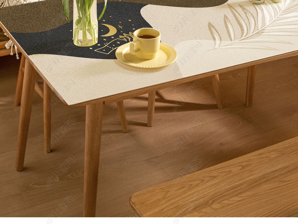北欧现代简约轻奢几何抽象叶子桌布茶几餐桌垫