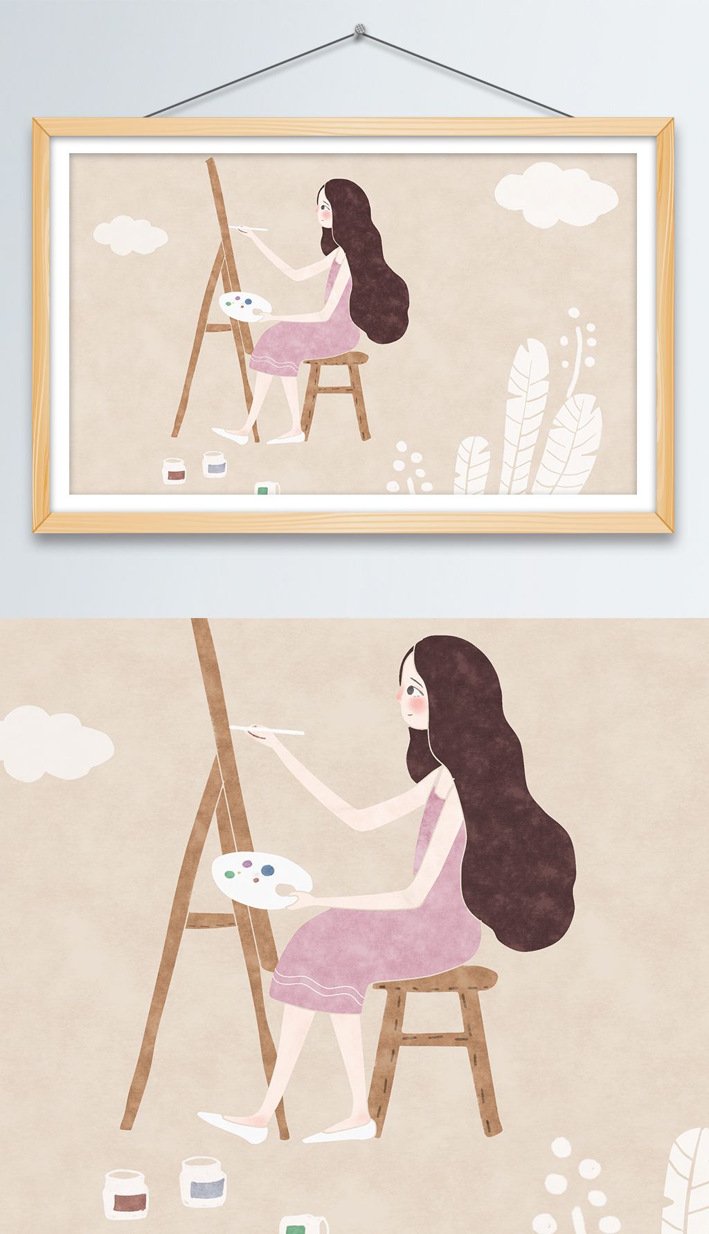 卡通绘画女孩插画画画的女生手绘女孩