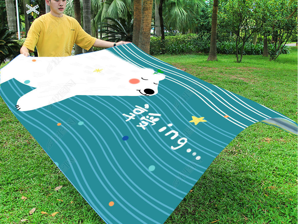 原创现代简约卡通小白熊野餐垫儿童爬爬垫防潮垫图案版权可商用