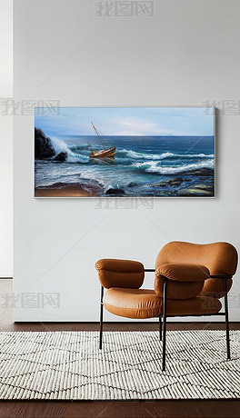 现代简约大海抽象油画一帆风顺客厅床头装饰画