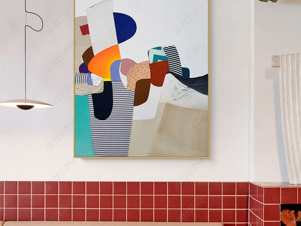 原创简约创意绿色几何色块抽象油画装饰画版权可商用