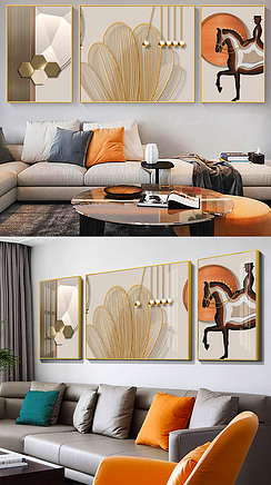 现代轻奢抽象金色立体剪纸动物客厅装饰画1