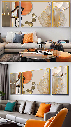 现代轻奢抽象金色立体剪纸动物客厅装饰画2