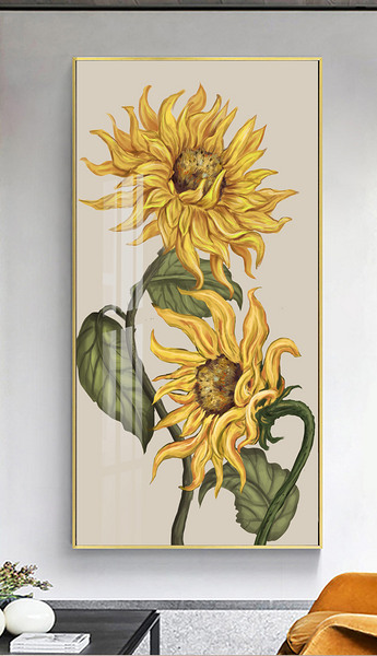现代手绘灿烂向阳向日葵客厅油画玄关装饰画