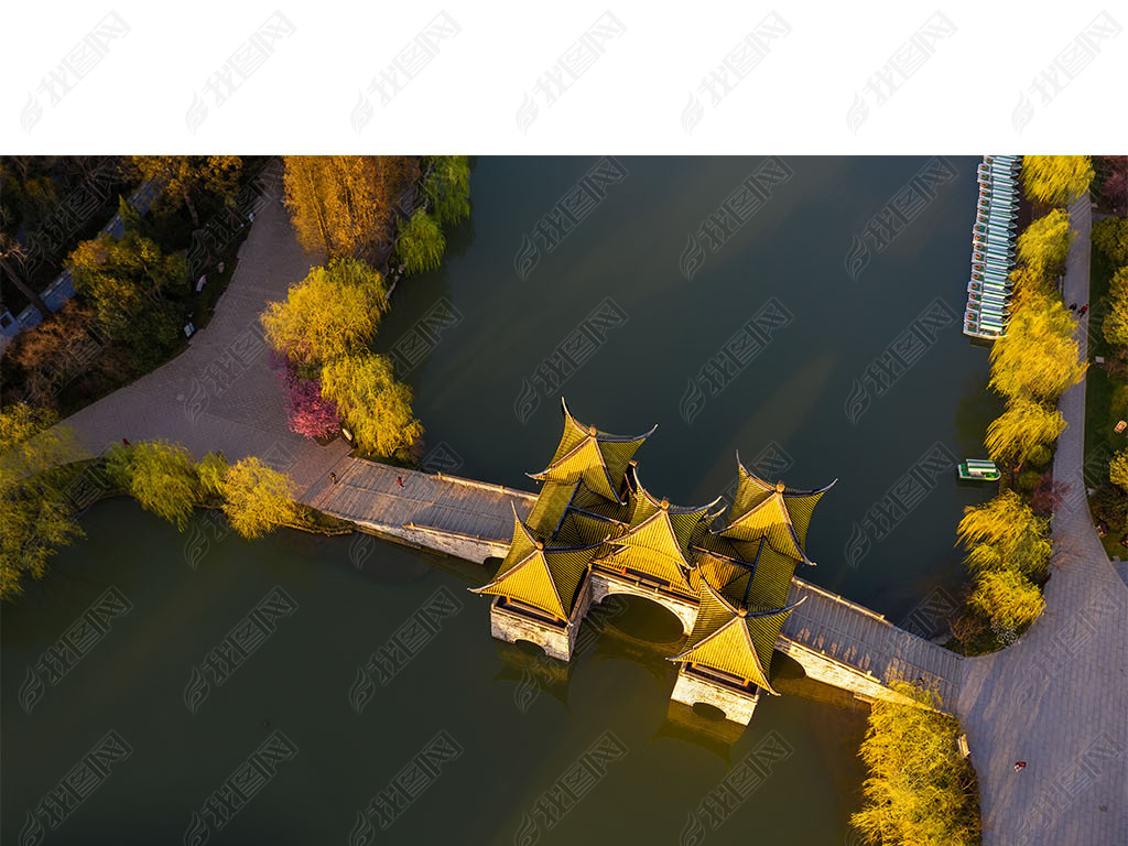 原创鸟瞰瘦西湖五亭桥版权可商用