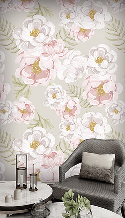 1温馨浪漫花卉墙纸图案客厅卧室壁纸设计