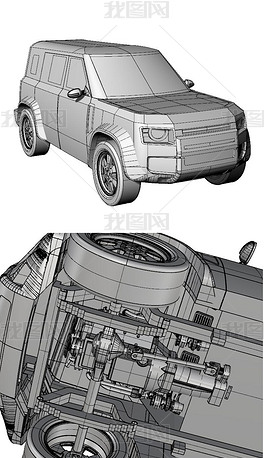 越野车SUV带底盘犀牛模型obj模型3D模型