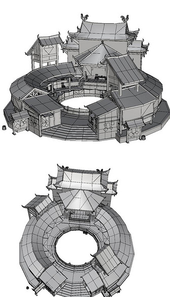 中式古建筑环形建筑犀牛模型obj模型3D模型