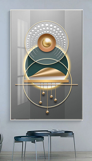 现代极简轻简约烁金几何色块金属拉丝抽象装饰画