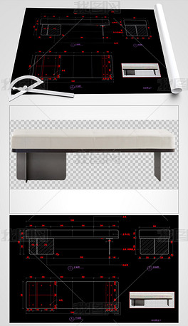 现代家具床尾凳CAD长凳CAD凳子图库