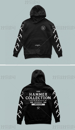 黑色纯棉带帽卫衣服饰样机