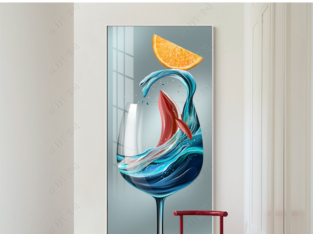 现代艺术创意轻奢手绘酒杯梦幻主题餐厅装饰画