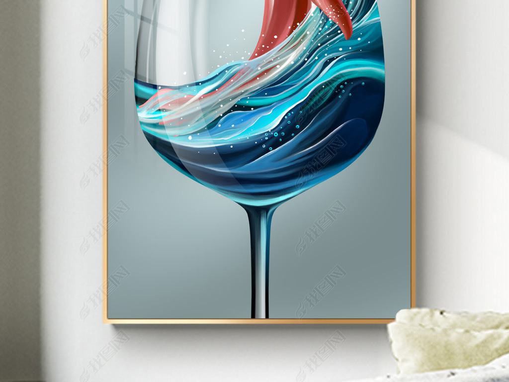 现代艺术创意轻奢手绘酒杯梦幻主题餐厅装饰画