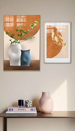 纯手绘清新现代简约北欧花瓶静物组合装饰画四1